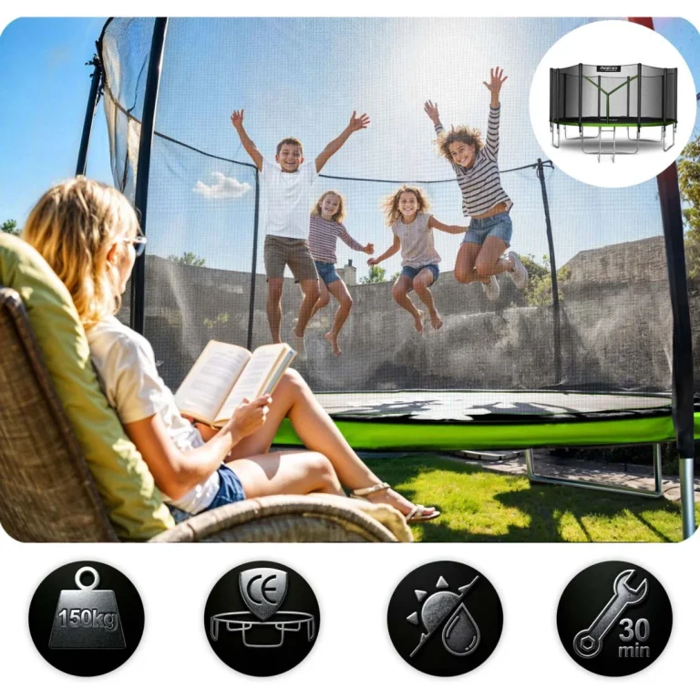 Vrtni Trampolin Neo Sport, Ø 465 Cm (15 Ft), Vanjska Mreža I Ljestve, Siva, Var. Ns 15z231 8