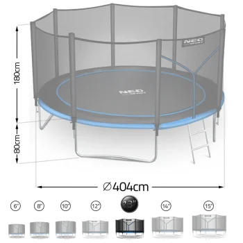 Vrtni Trampolin Neo Sport S Vanjskom Mrežom I Ljestvama, Ø 404 Cm (13 Stopa), Siva 6