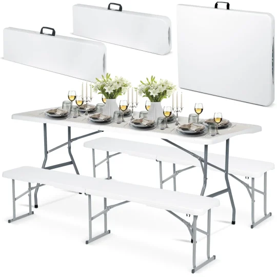 Vrtni Ugostiteljski Set Plonos, Stol + 2 Klupe, 180 Cm, Bijeli 1