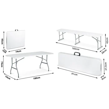 Vrtni Ugostiteljski Set Plonos, Stol + 2 Klupe, 180 Cm, Bijeli 8