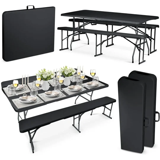 Vrtni Ugostiteljski Set Plonos, Stol + 2 Klupe, 180 Cm, Crni 1