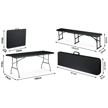 Vrtni Ugostiteljski Set Plonos, Stol + 2 Klupe, 180 Cm, Crni 8