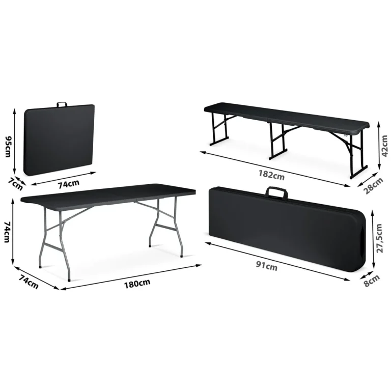 Vrtni Ugostiteljski Set Plonos, Stol + 2 Klupe, 180 Cm, Crni 8