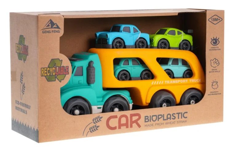 Vučno Vozilo žuto Bioplastika + 4 Autića 18m+ 9