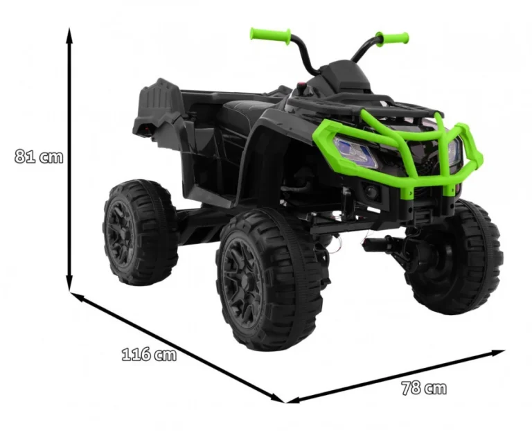 Xl Atv Quad Na Baterije Za Djecu Crno Zeleni + 4x4 Pogon + Nosač Za Prtljagu + Spori Start + Eva Quad Na Akumulator 2