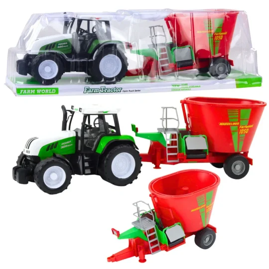 Zeleni Poljoprivredni Traktor S Prikolicom I Mješalicom Za Stočnu Hranu 50 Cm 1