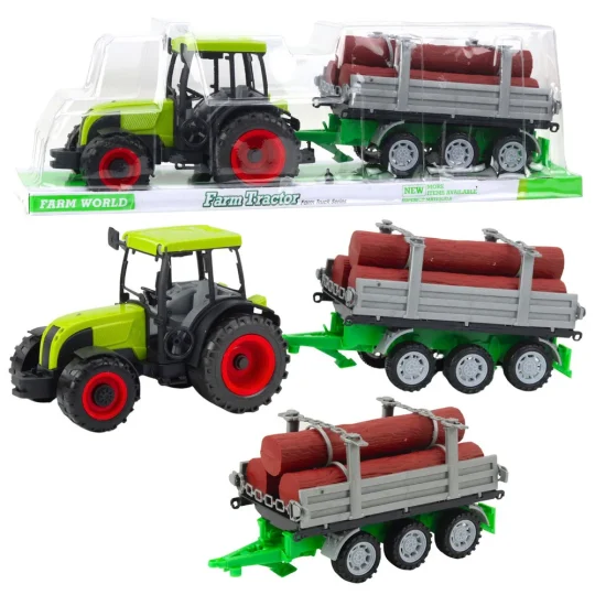 Zeleni Poljoprivredni Traktor S Prikolicom Za Trupce 47 Cm 1