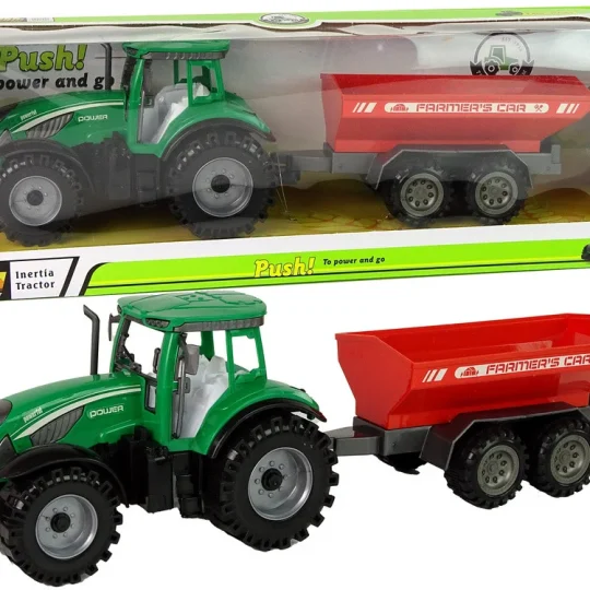 Zeleni Traktor S Crvenom Prikolicom Fraktalni Pogon 1