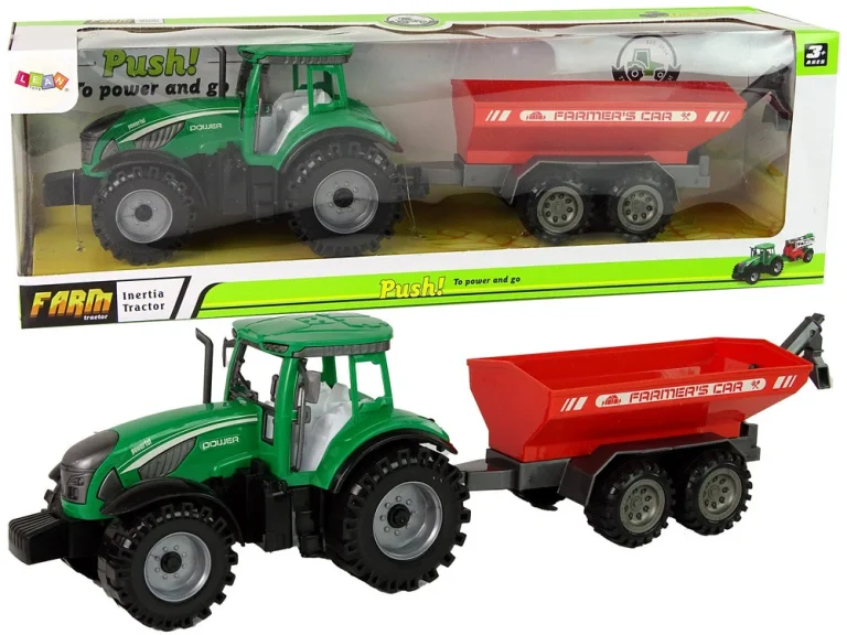 Zeleni Traktor S Crvenom Prikolicom Fraktalni Pogon 1
