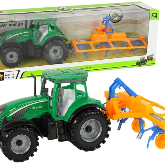 Zeleni Traktor S Narančastim I Plavim Pogonom Trenja Grablja 1