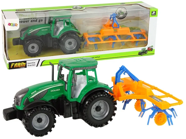 Zeleni Traktor S Narančastim I Plavim Pogonom Trenja Grablja 1