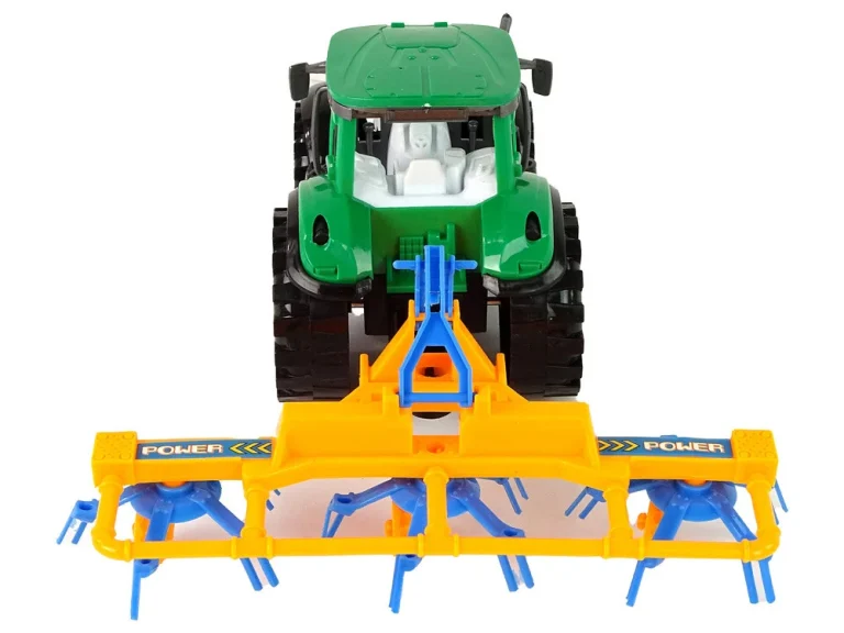 Zeleni Traktor S Narančastim I Plavim Pogonom Trenja Grablja 4