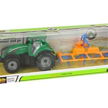 Zeleni Traktor S Narančastim I Plavim Pogonom Trenja Grablja 7