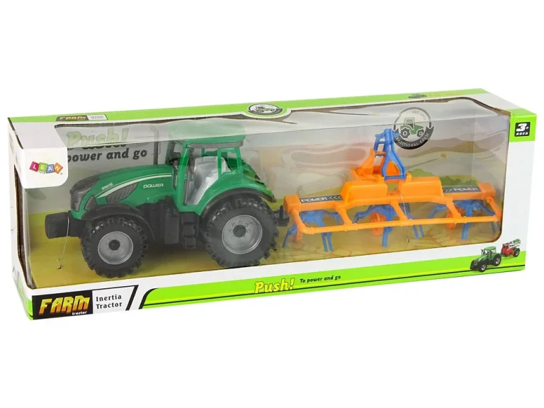 Zeleni Traktor S Narančastim I Plavim Pogonom Trenja Grablja 7