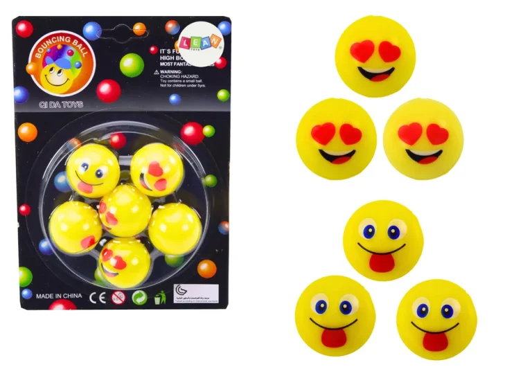 Žute Gumene Loptice Emoji, Set 6 Kom Ø 3 Cm 1