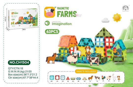 Magnetske Kocke Farma 63 Dijela šareni 1