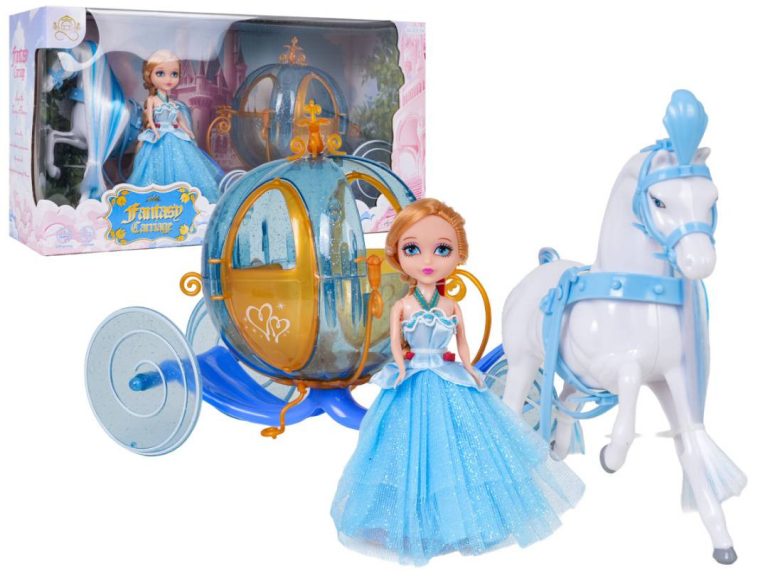 Plava Kočija S Bijelim Konjem I Lutkom Princeze 1