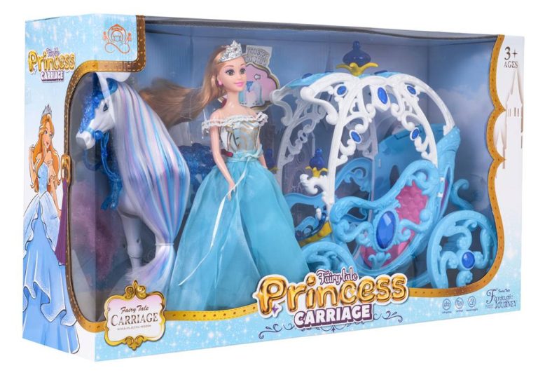 Plava Kočija S Bijelim Konjem I Lutkom Princezom 9