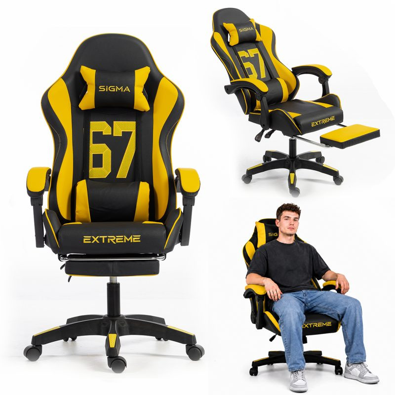 Gaming Stolica – S Naslonom Za Noge, Eko Koža, 110 Cm, žuta 1