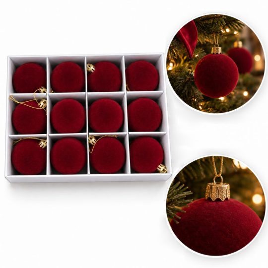 Kuglice Za Bor – Set Od 12 Kom, Od Baršuna, 6 Cm 1