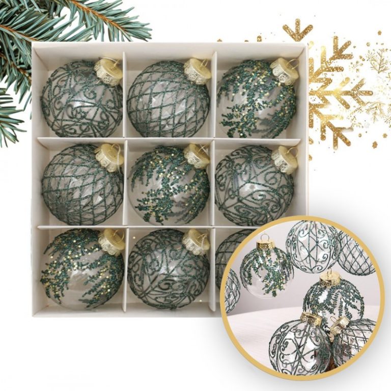 Kuglice Za Bor – Set Od 9 Kom, 8 Cm, Zelene 1